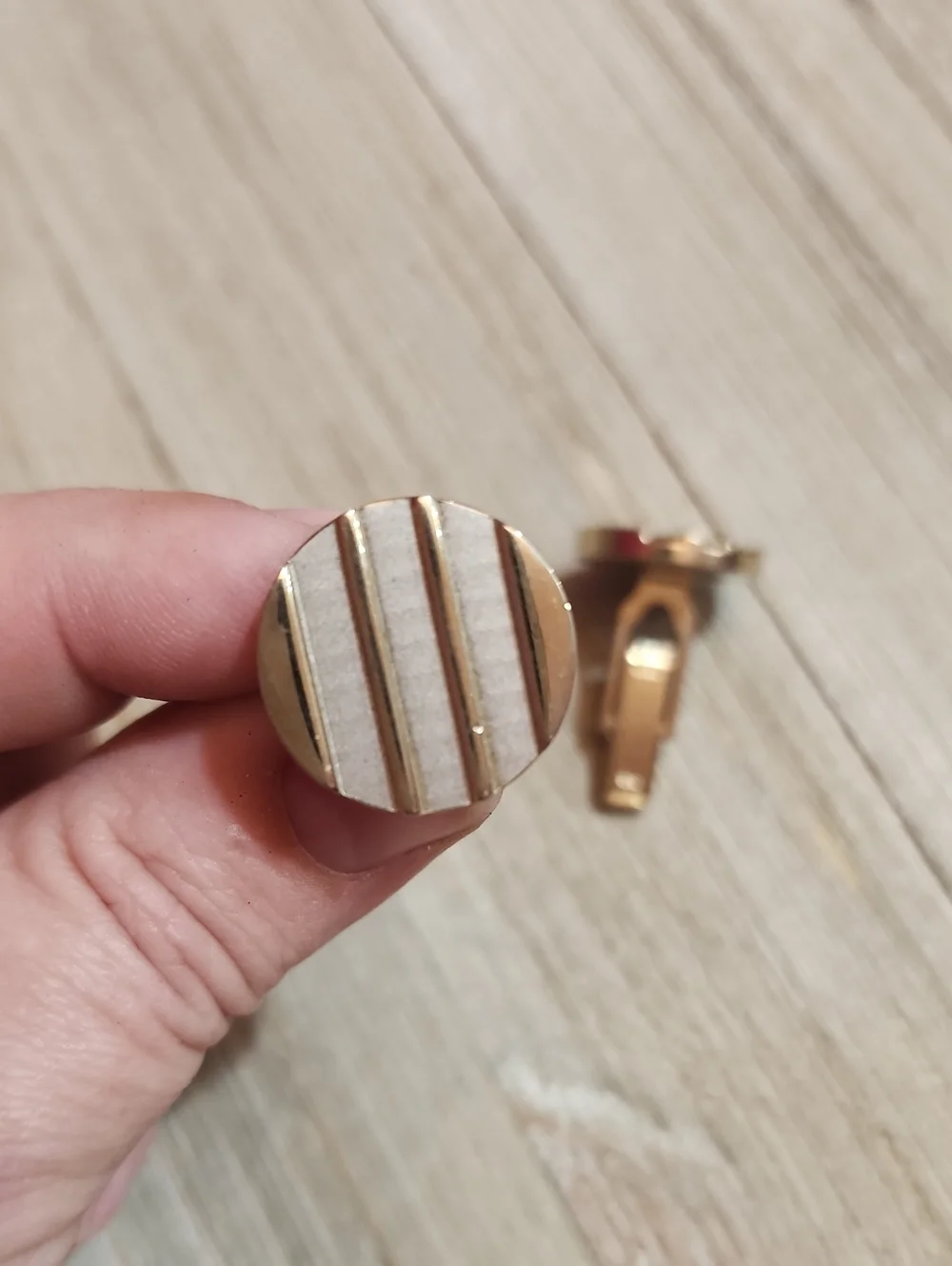 Vintage Two-Tone Striped Round Cufflinks